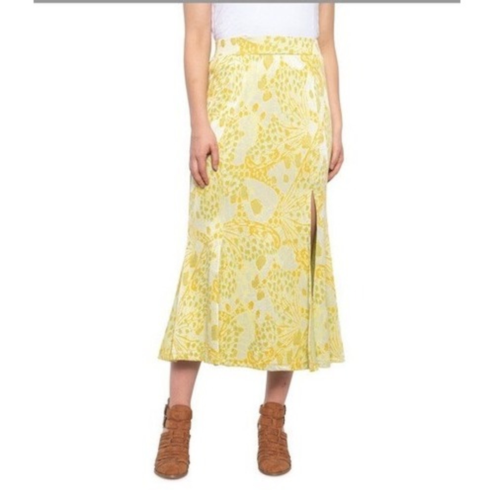 Free People Yellow Margarita Midi Retro Boho Pull-On Skirt L